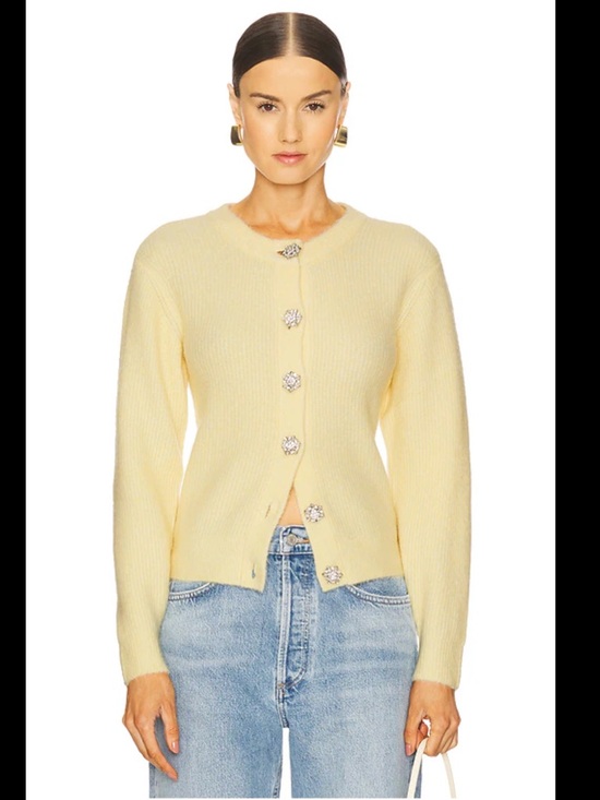 Generation Love Sweaters - Generation Love Pale Yellow Jeweled Button Cardigan